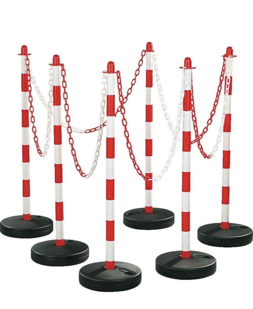 Absperrpfosten, Kettenpfostenset 6 Set, 10 m Kette